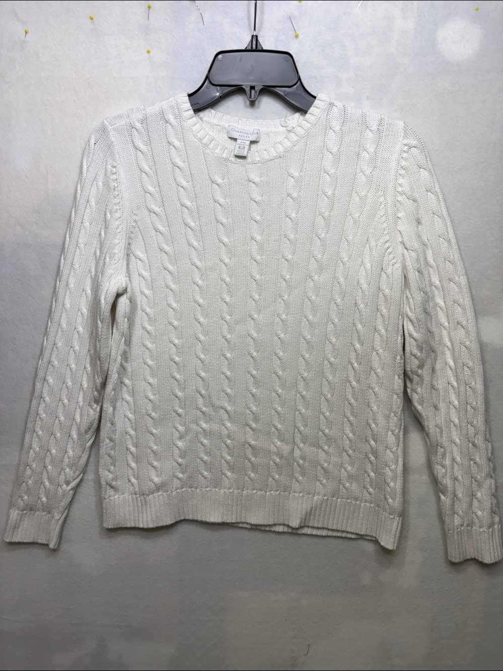 Charter Club white cable knit sweater Medium Petite   EUC